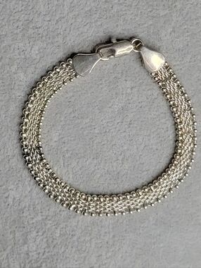 Beaded And Woven Bracelet - Silver Tone
